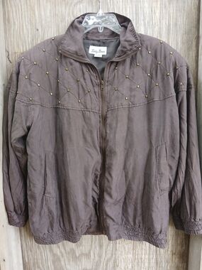 Silk Brown Quilted Zip-Front Women's Jacket